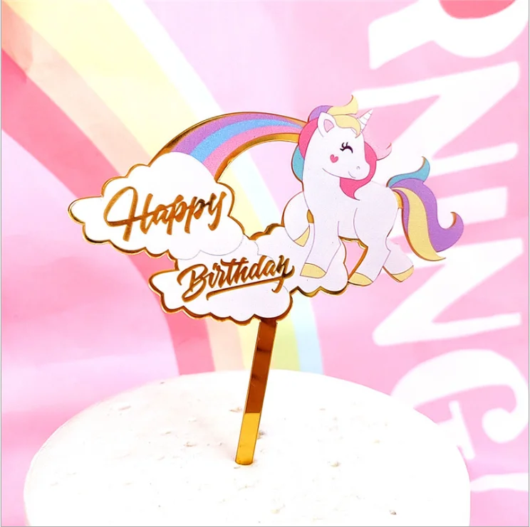 Mettre En Patisserie Un Gateau Decoratif 7 Pieces Avec Impression De Couleurs Licorne Joyeux Anniversaire En Acrylique Carte De Joyeux Anniversaire Decoration De Gateau Style Tendance Buy Bake A Cake Decorated With Lovely Color Printing Unicorn Happy