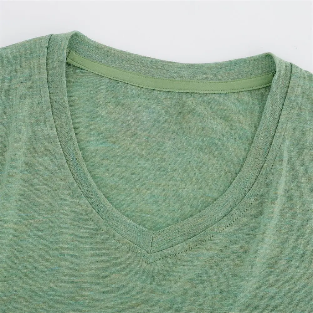 Wholesale Merino Wool Summer Short Sleeve Tshirt Vneck Men Buy T