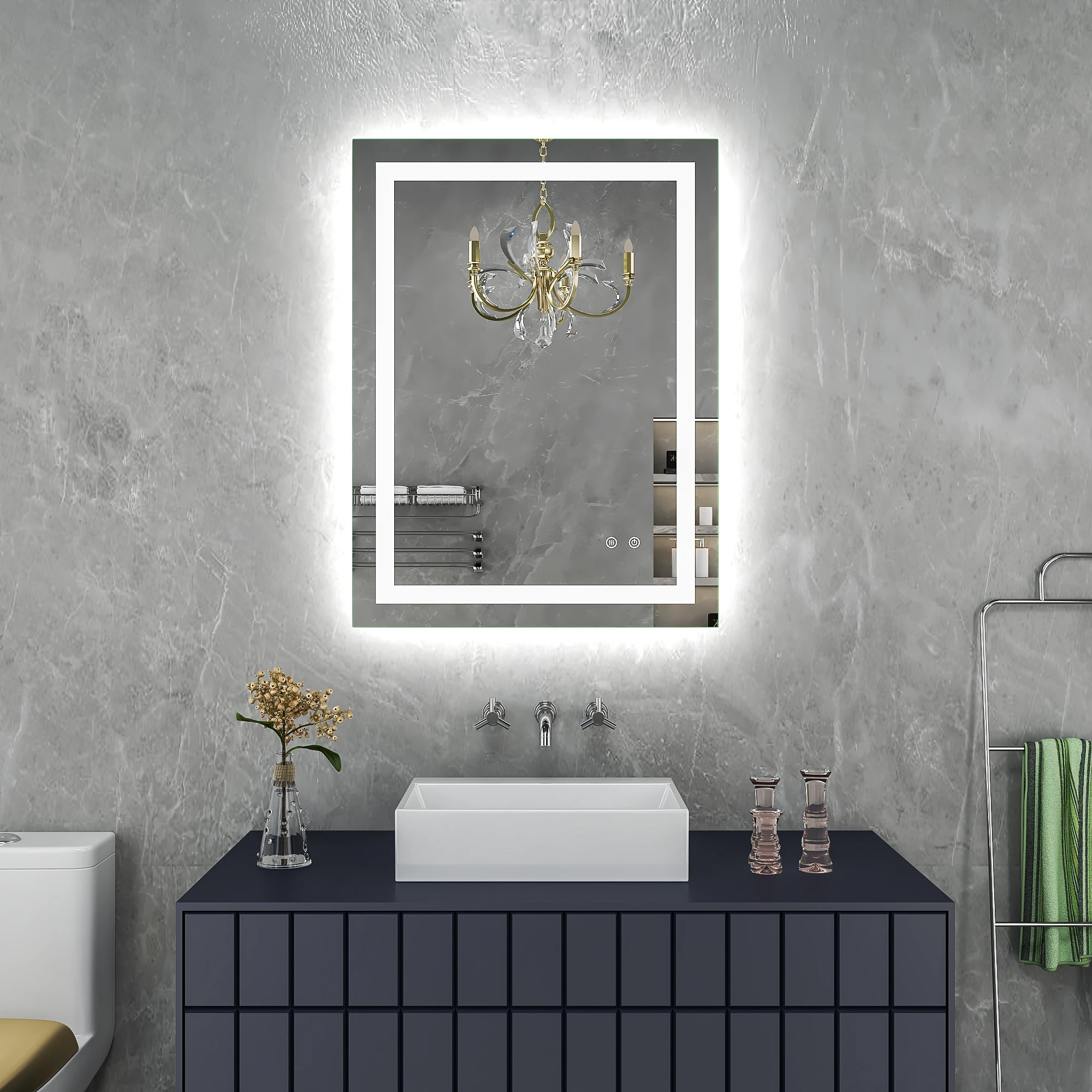 Luxury Washing Room Rectangle Large Illuminate Mirror Wall Mounted