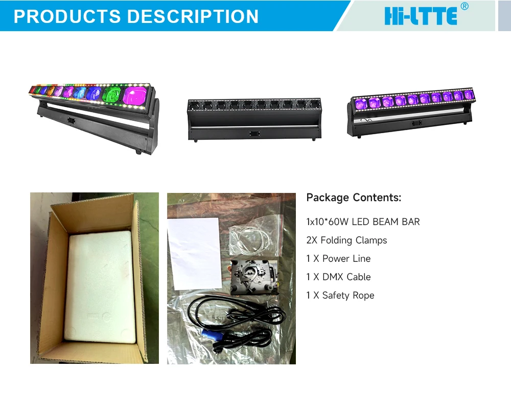 Hiltte 10x60w RGBW LED Stage Wash Light Bar - DMX Versatility