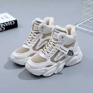 GA09 Women's Winter High-Top Casual Sports Shoes Thick-Soled Plush with Flat Thermal Feature Versatile Daddy-style