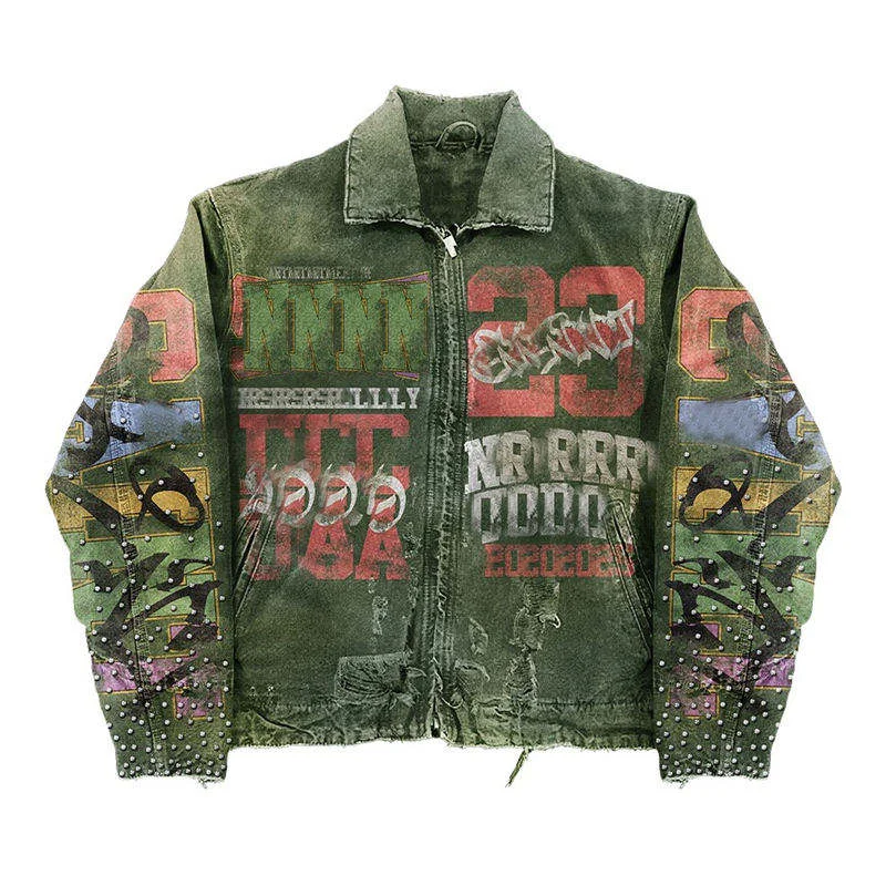 SALATI Factory Direct Jacket Manufacturer 2025 Men's Vintage Distressed Rhinestone Denim Jacket,Denim with Custom Distress Wash gallery 7