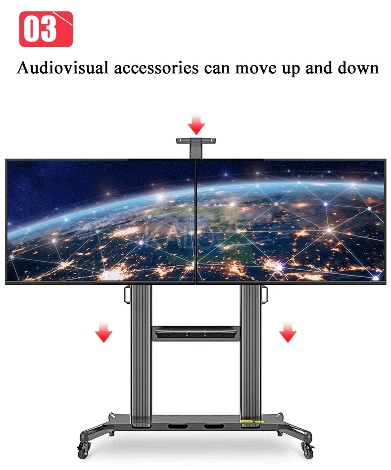 Dual Screen Tv Carts with Wheels 60-100 Inches Rolling Display Cart 360 ...