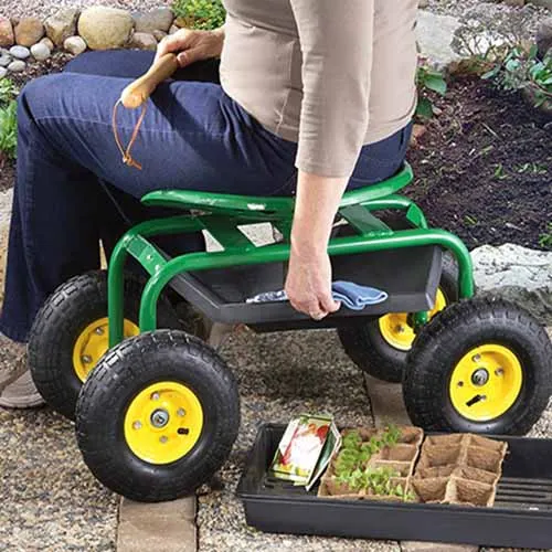 Rolling Garden Seat Wheeled Tractor Seat Adjustable Gardening Cart