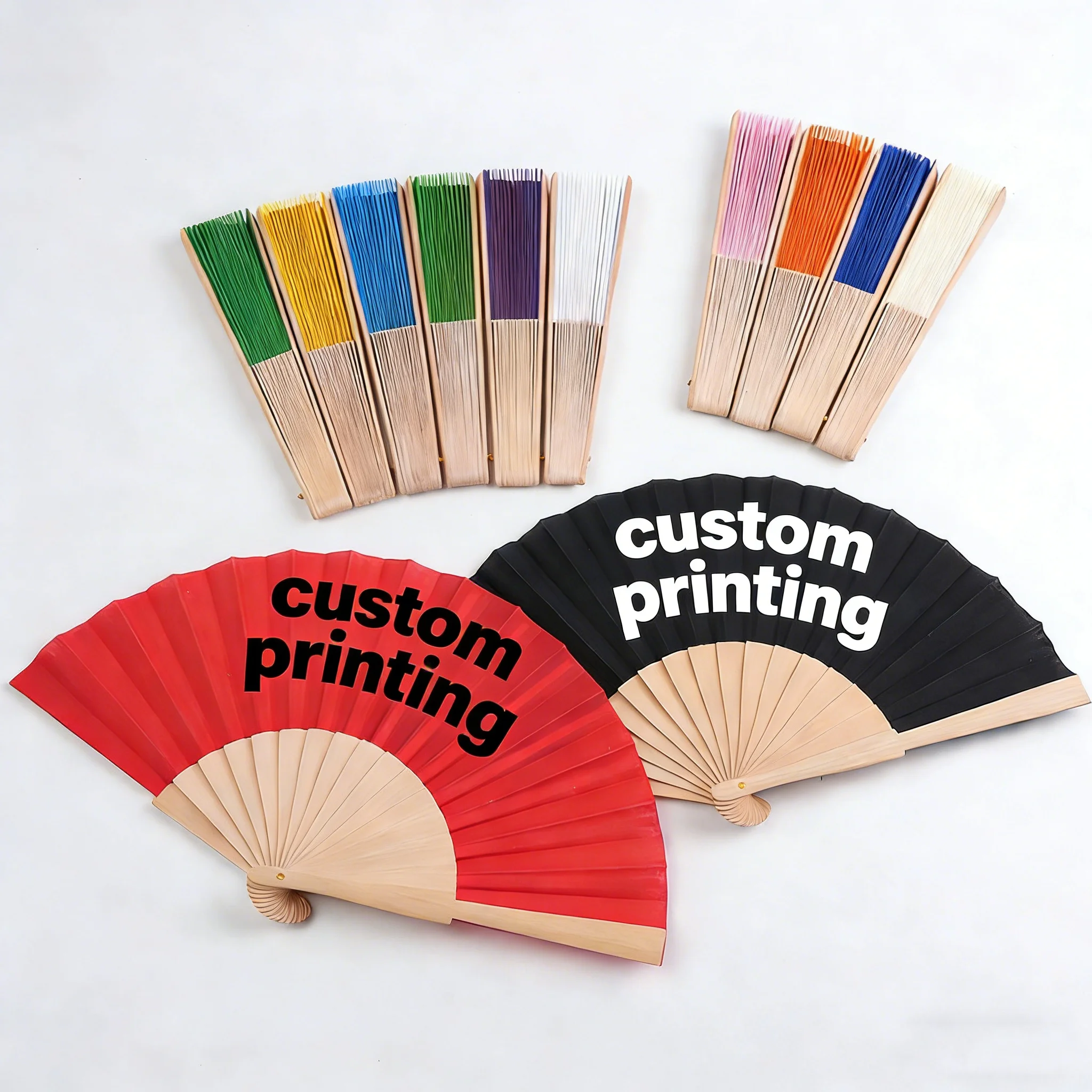 Top-ranking Suppliers Wholesale Custom Printed Logo Folding Wooden Hand Fan Wedding DIY  White Paper Fans