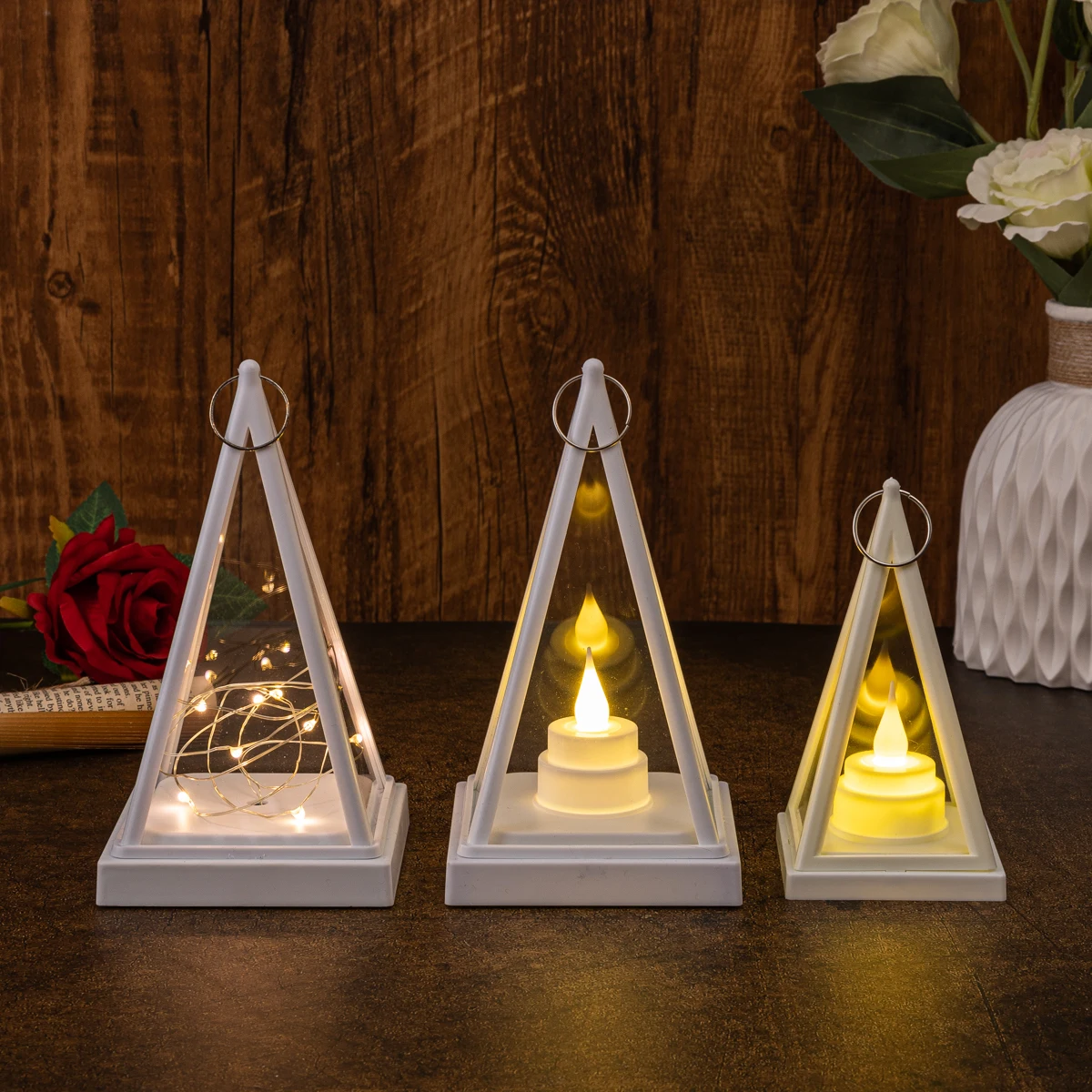 product plastic sized triangular flameless led candles can be customized with light strings for holiday and christmas decor home decor-32