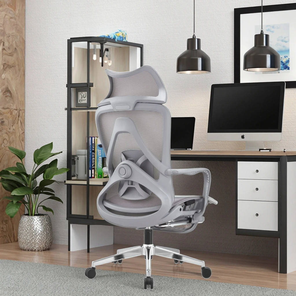New Arrival WX-06 Mesh Seat Rest Chair Gray Rubber Skin-Friendly Fabric Luxury Lounge Chair Ventilated Mesh Seat Office 5
