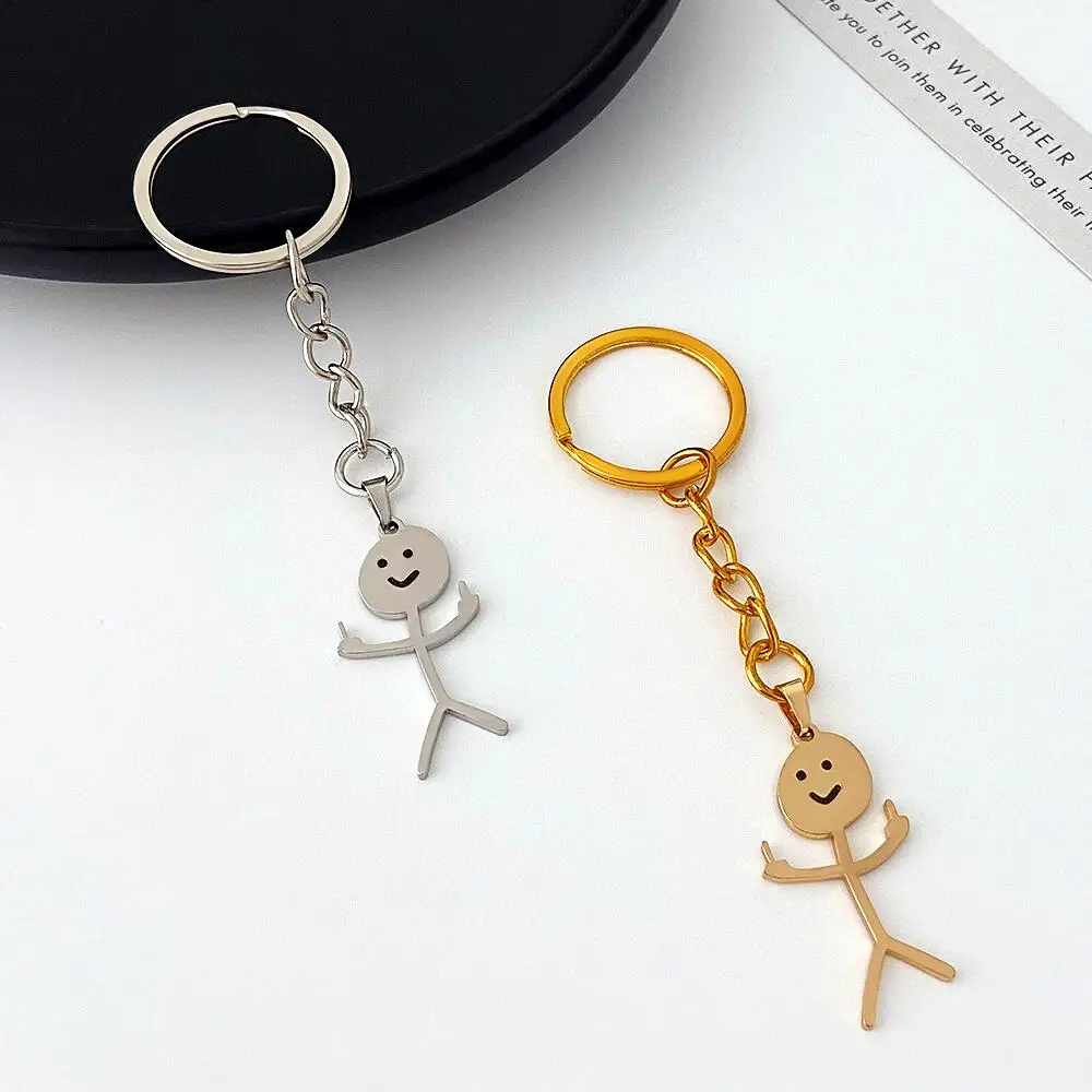 2023 Funny Middle Finger Stickman Keychain Cute Trend Titanium Steel