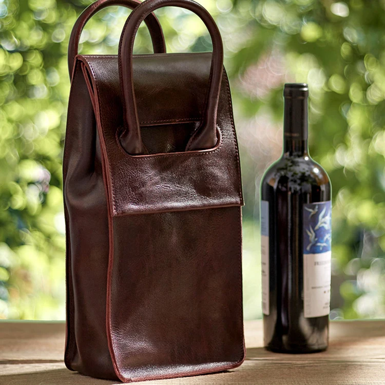 Leather Wine Bag Brown 4 Bottle