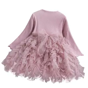 OEM Customized Long Sleeve O-Neck Cake Skirt Summer Tulle Chiffon Breathable Girls Dress