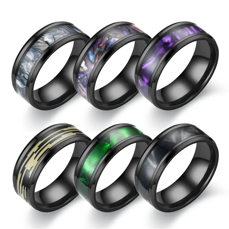 8mm Rainbow Plated Stainless Steel Mens Womens Multi Coloured Ring Wedding Band 