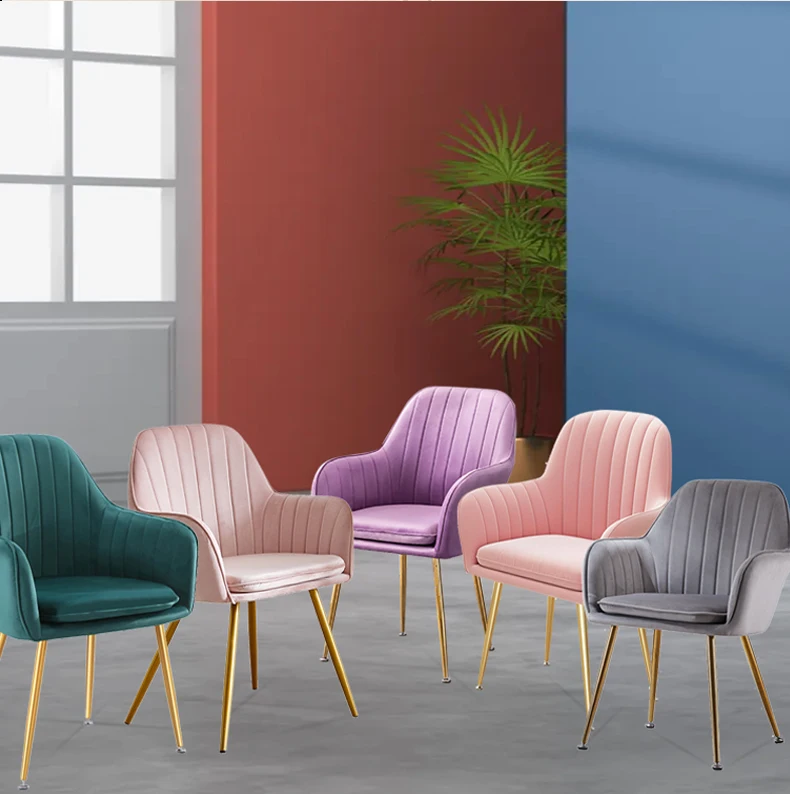 Modern Elegant Exotic Velvet Dining Room Chair With Cushion Pink Kitchen Dining Chair For Restaurant Living Room Furniture