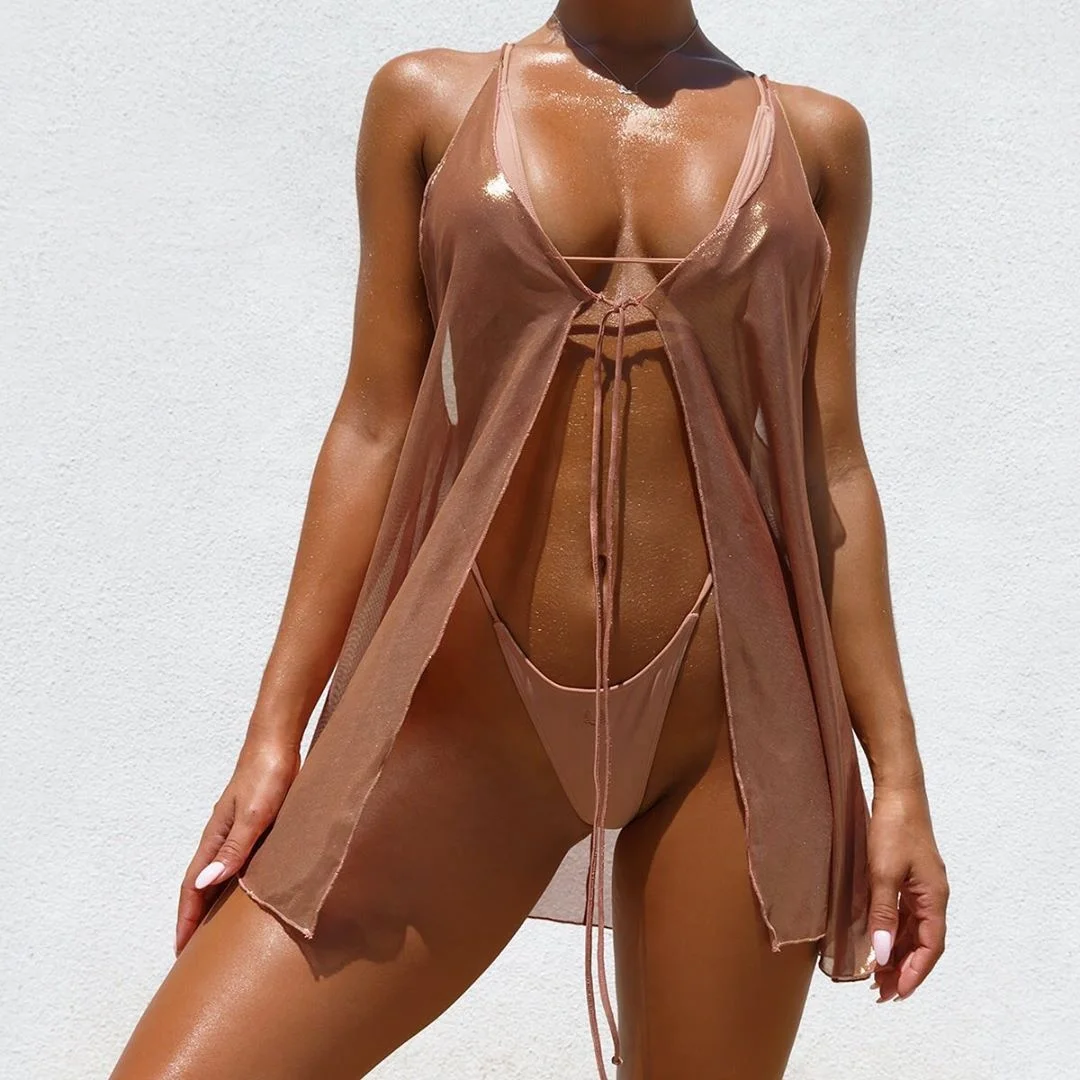 Women Swimwear Nude 3 Piece Swimsuit Micro Bikini With Swimsuit Cover Up -  Buy 3 Piece Swimsuit,Women Swimwear,Micro Bikini Product on Alibaba.com