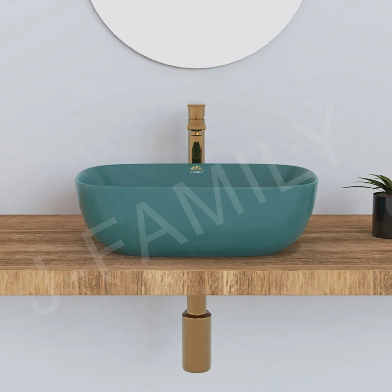 Basin Sink with Sea Blue Color Design  Ceramic Wash Hand Basin Color Bathroom Sink