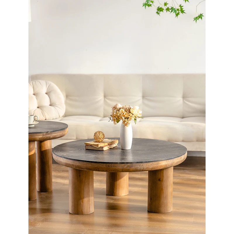 Round Tea Table Solid Wood Coffee Table Vintage Designer Solid Wood Art Japanese Style Coffee Table