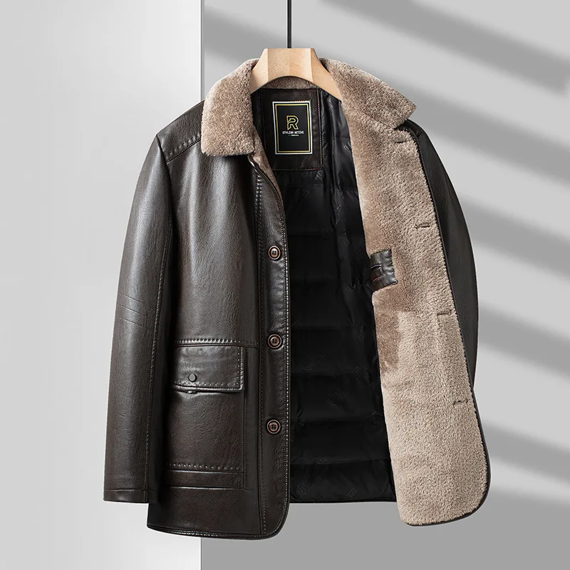 Men's Fleece Lined Leather Jacket - Warm Winter Pu Leather Coat_voghion.com