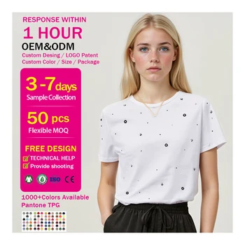 Women's Loose Fit 180GSM Cotton T-Shirt High Quality Wholesale Short Sleeve Manual Nail Drilling Tee for Summer