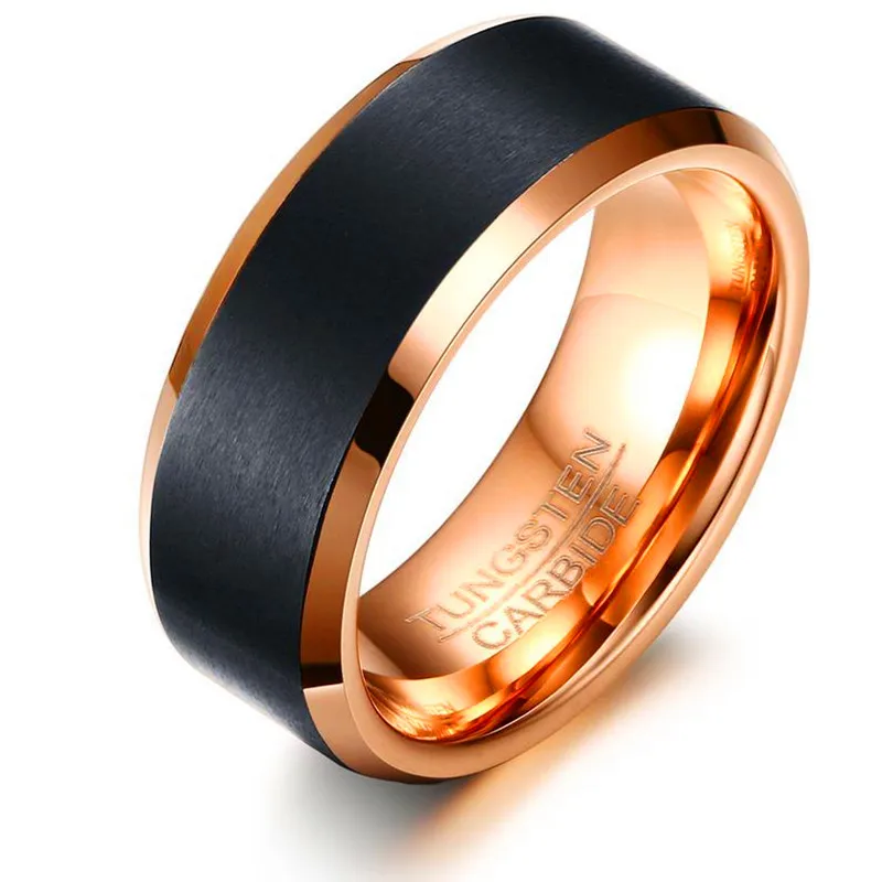 Tungsten Carbide Bands POVANDER His and Her Two-Tone Gold Plated Domed Wedding Engagement Ring 