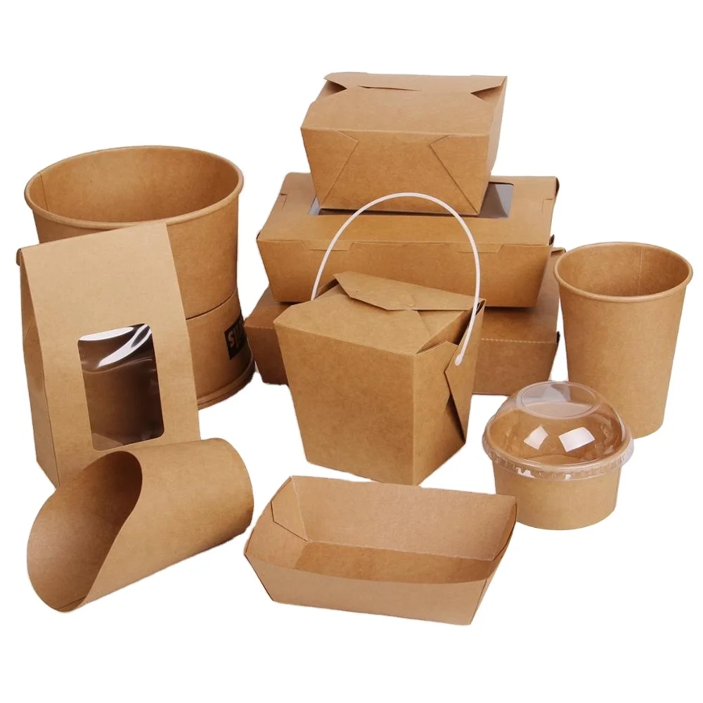 Take away kraft paper or white card paper noodle box,biodegradable food paper box Custom printed noodle boxes