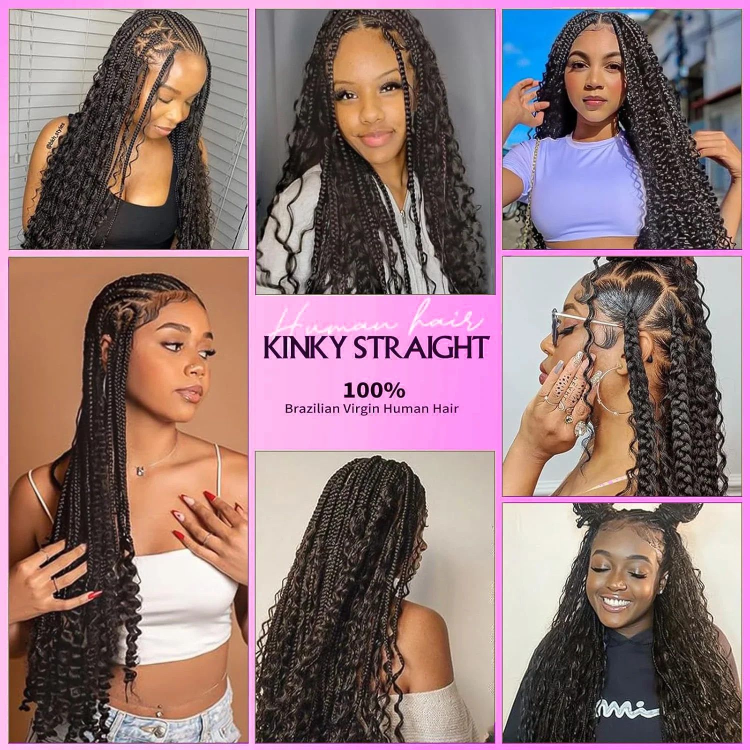 Kinky Straight Hair Bulk Brazilian Remy Human Hair Bulk For Braiding No Weft Crochet Braid Weft Hair Bulk Natural Black Color 1B_voghion.com
