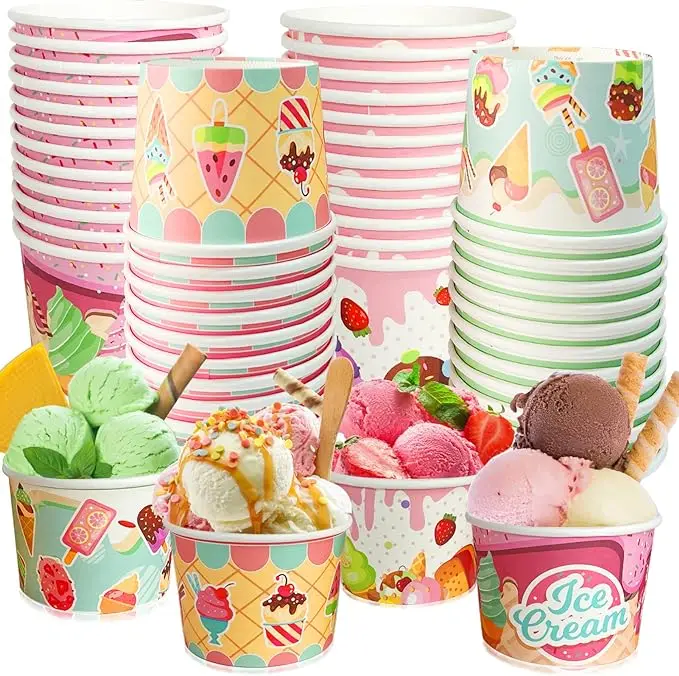 New arrival 2024 high quality Custom printed disposable paper cups wholesale ice cream paper cup with lid