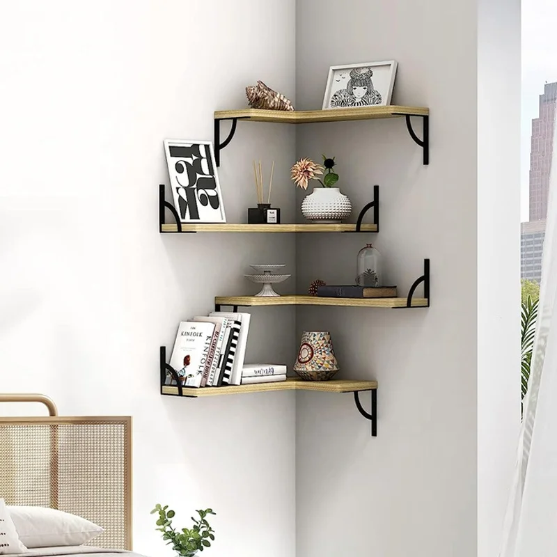 Corner Floating Shelf Wall Mounted Set Of 4 Home Decor Wood Display ...