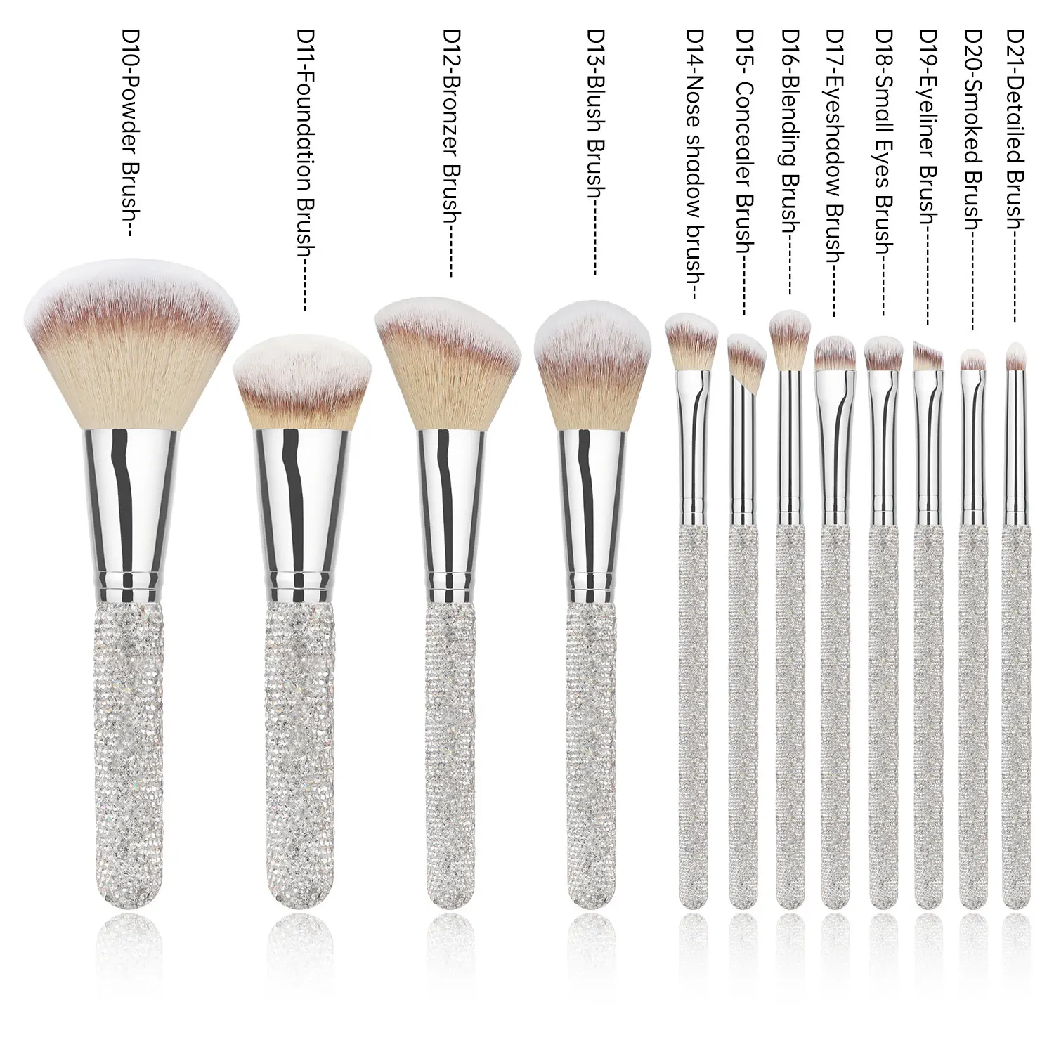 HMU Custom Logo 12-Piece Diamond Bling Makeup Brushes Synthetic Pink Rhinestone Glitz and Glam Makeup Brush Set With Gift Box