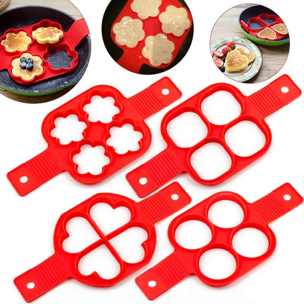 Egg Rings Silicone Non Stick Round Cooking Pancake Mould 4 Red 割引も実施中