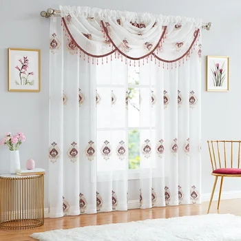 Hot selling cheap embroidery semi sheer curtain window living room home