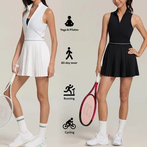 Custom V Neck Sleeveless T-shirts Skirts Mesh Tennis Vest Sets Athletic Apparel Golf Clothes Tennis Skirts Wear