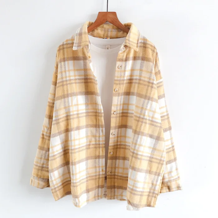 Hot Sale Cute Yellow Plaid Shirts Long 
