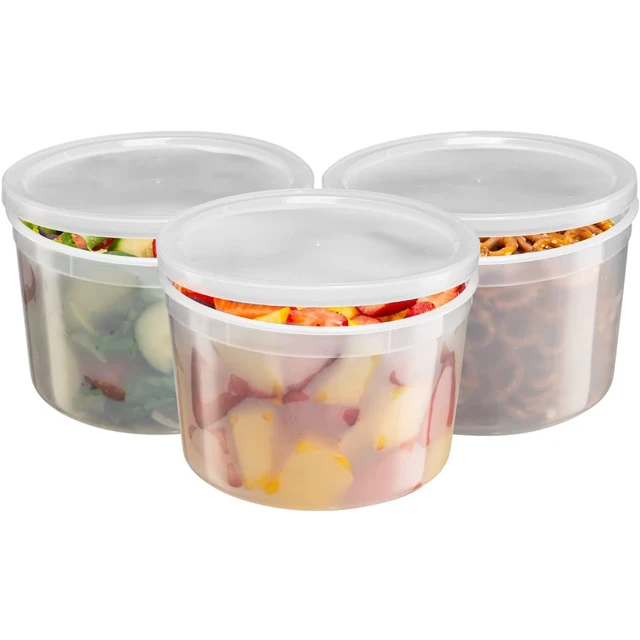 64 Oz. Disposable Plastic Food Storage Deli Containers With Lids Ice ...