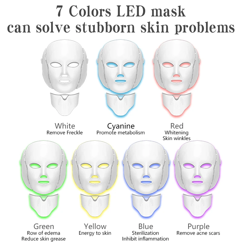 Женский Led маски для лица 7 видов цветов свет терапия проста в использовании для фототерапии для ухода за кожей в любое время и в любом месте