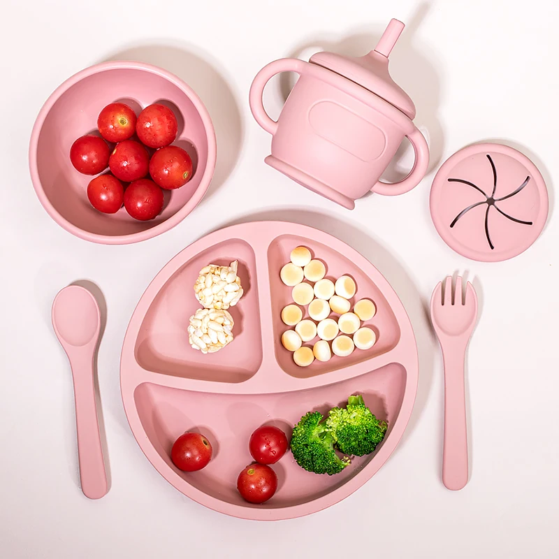 7 Pieces Baby Feeding Set Divided Plates Bowl with Suction  Silicone Baby Plates for Toddler Plato De Silicona Para Bebe