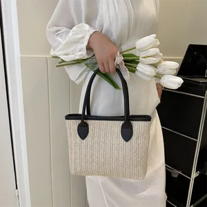 Hot Sale Straw Ladies' Handbag High Capacity Shoulder Tote Bags Summer Vacation for Women