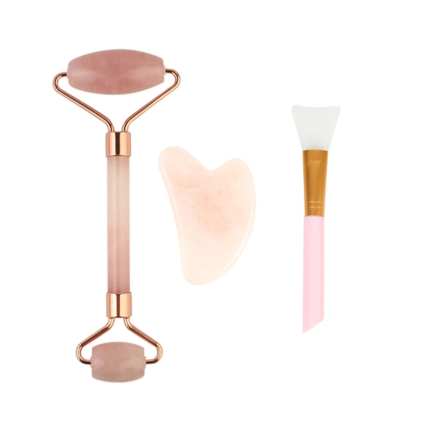 Amazon Hot Sales Skin Care Tools Custom 100% Natural Facial Massage Roller Rose Quartz Face Jade Roller Gua Sha Set With Box