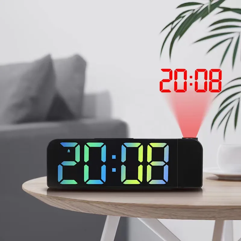 Modern LED Digital Display Alarm Clock 180° Projector USB Charging Electric Single Face Solar Powered for Studying Placement
