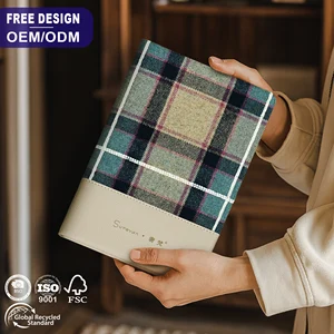 Fast Shipping A5 Fabric Cover PU Leather Bottom Custom logo High Quality Multiple Color Binding Tartan Look Productity Notebook