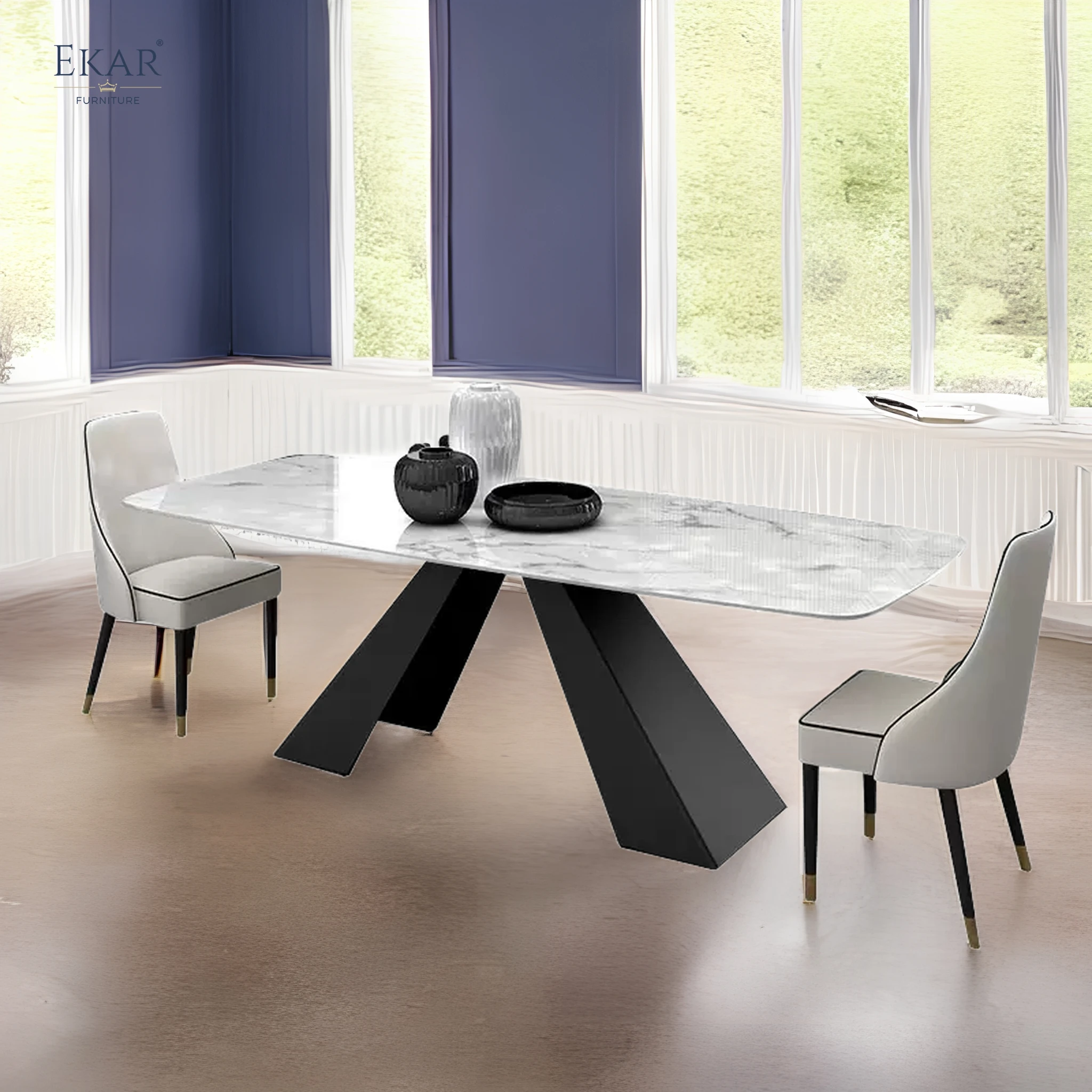 product new design kitchen table luxury european minimalist style porcelain top dinining table with metal base-62