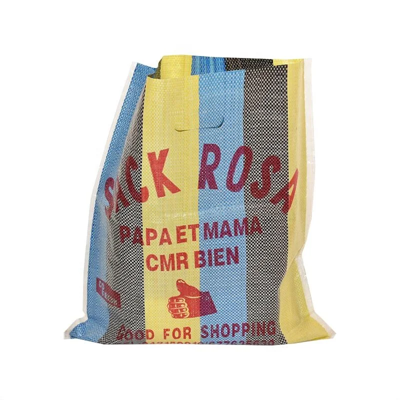 Customized White pp Woven Bag With Blue Stripes on 2 Sides Woven Polypropylene Woven Colorful Strip Laminated Sack