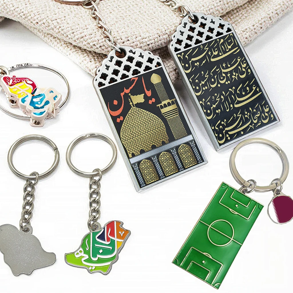 Custom Logo Saudi Arabia National Day Souvenir Qatar Key Chain Ring Promotional Enamel Metal Keychains Customizable Carabiners