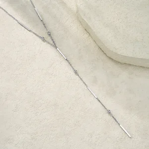 Women's Stainless Steel Square Bead Y-shaped Tassel Necklace Golden Sporty Fashion Personality Accessories Elegant Simple