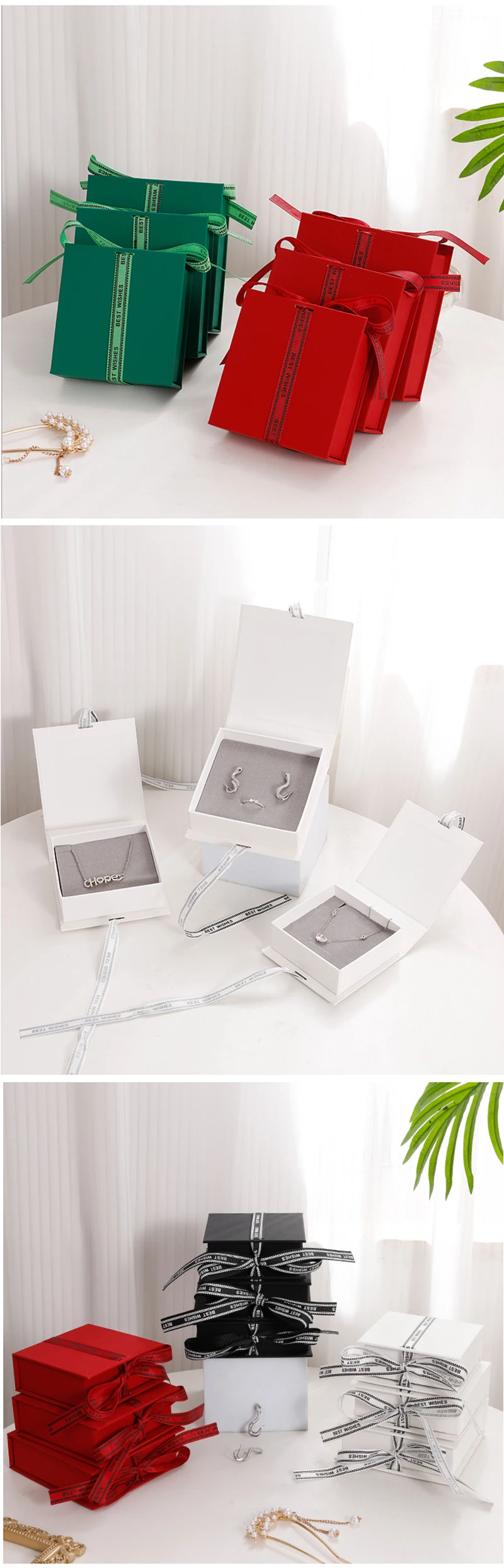 Jewelry Paper Box with Drawstring Closure for Necklace Earrings Bracelet Ring Packaging Gift Box Grey Foam Custom Size Shape factory
