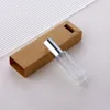 Clear glass spray bottle + silver cap + brown box