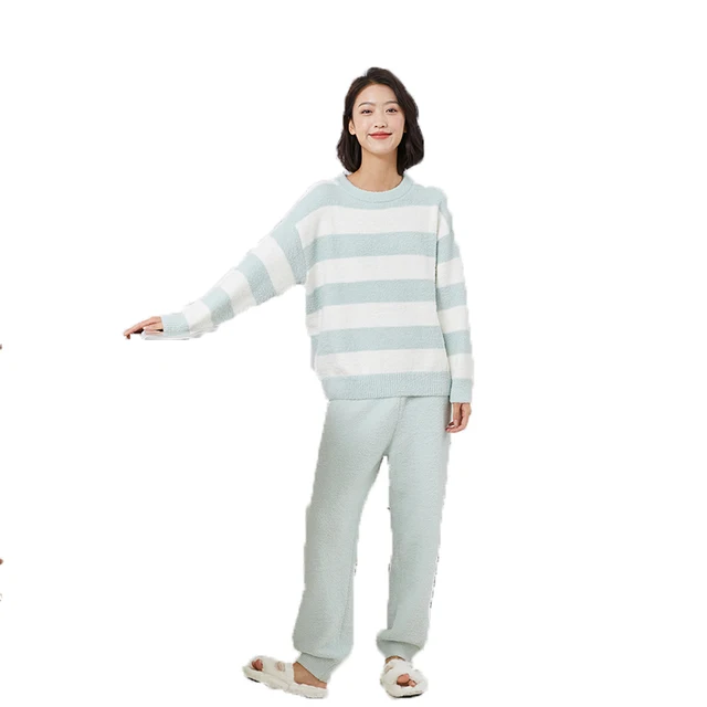 knitted sleepwear set loungewear 2 Piece Nightwear cardigan autumn and winter pajamas OEM and ODM