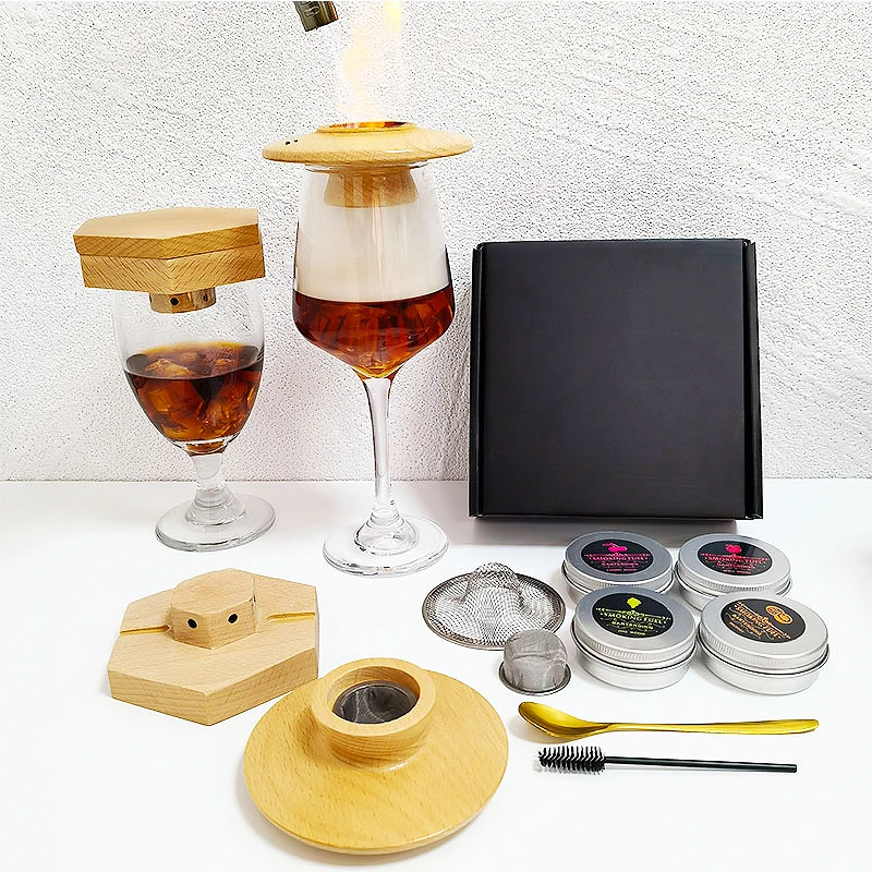 Factory Direct Cocktail Smoking Set Smoketop Whisky Smoker Old Fashioned Wooden Cocktail Smoker
