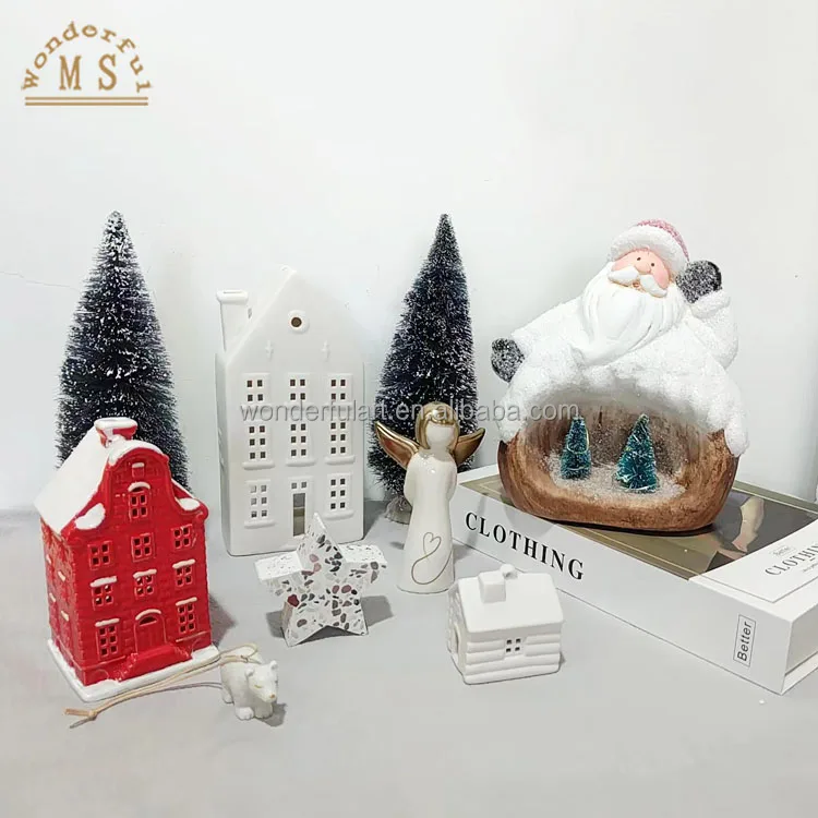 Small Terracotta Santa Cluze Christmas Tree with Led Plastic Xmas Tree Holiday Festival Decoration Christmas Decoration Gifts