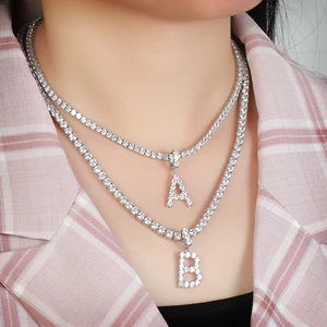 White Cubic Zirconia Diamond 26 Alphabet Bling Diamond Customized Letter Pendants for Necklace