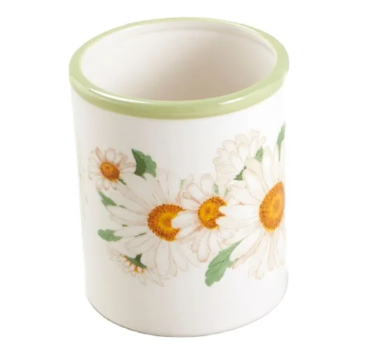 Lakeside Daisy Farmhouse Utensil Crock - Ceramic Organizer