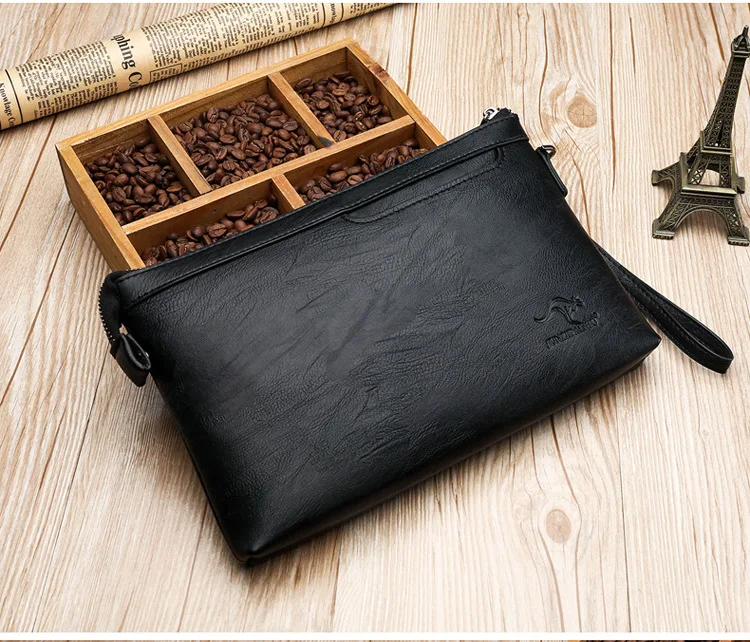 Custom Logo High Quality Luxury Leather Men Envelope Purse Fashion